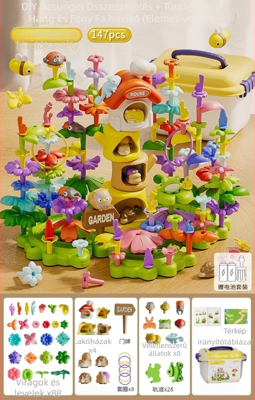 3D puzzle gyerekeknek — DIY kert témájú műanyag blokk készlet, tároló doboz, 4–6 éveseknek