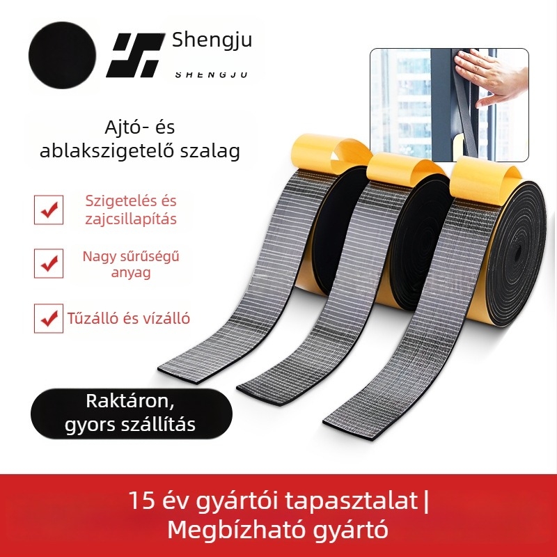 Kloroprén gumiból készült tömítőszalag — öntapadós, kopásálló, hangszigetelő, szél- és esőálló tömítés (Model SJ1502)