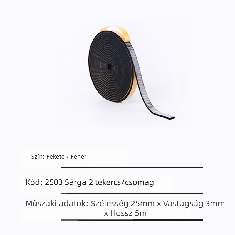 Kloroprén gumiból készült tömítőszalag — öntapadós, kopásálló, hangszigetelő, szél- és esőálló tömítés (Model SJ1502)