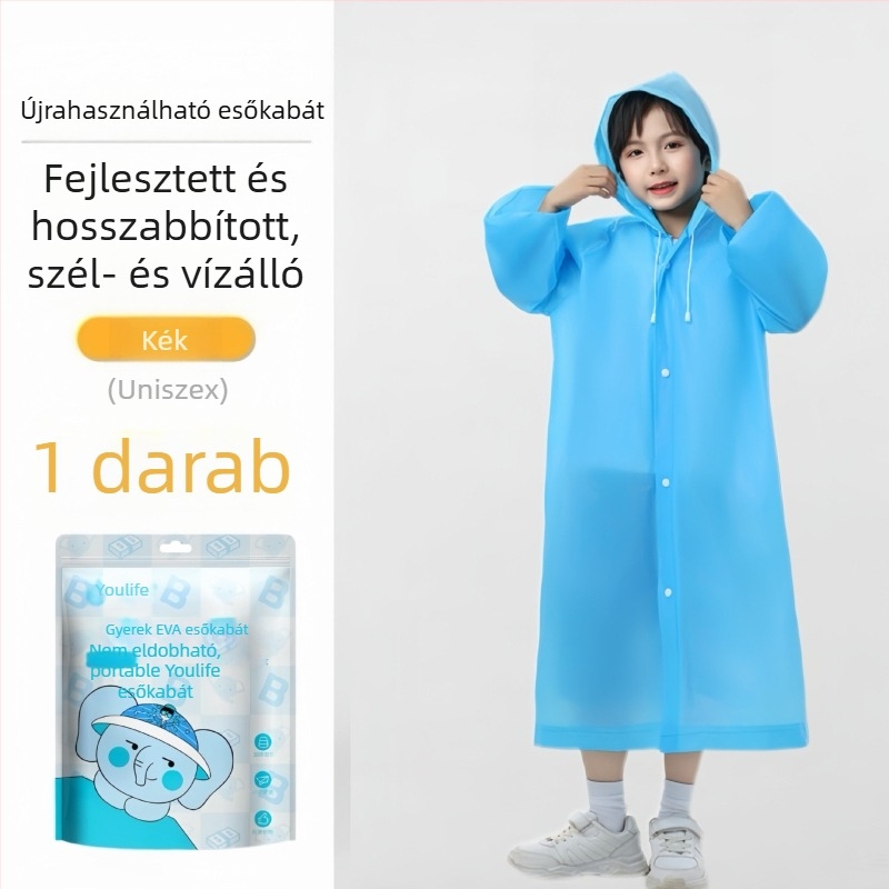 Gyerek EVA esőponcho – hosszított dizájn, újrahasználható, mindent egyben védelmet nyújt túrázáshoz
