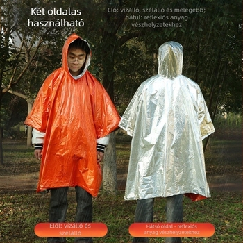 Egy darab esőponcsó alumíniumfóliával túrázáshoz - felnőtt, 1 személy, normál vastagság, kemping