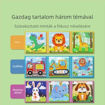 Állatkert témájú mágneses gyerekeknek készített síkpuzzle 4-6 éveseknek (Anyag: mágneses; Kategória: síkpuzzle; Téma: állatkert, általános állatok, közlekedés)