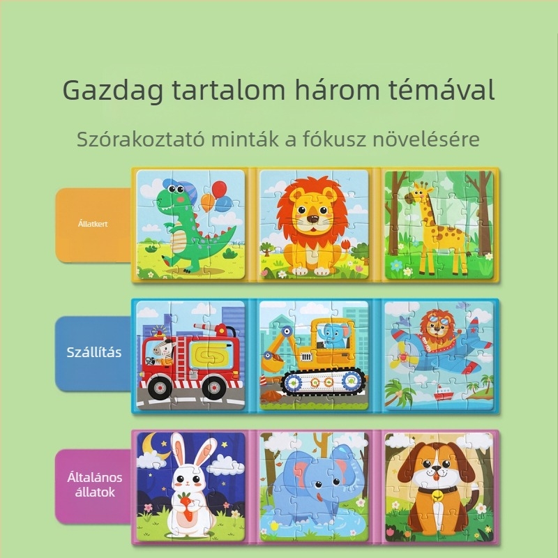 Állatkert témájú mágneses gyerekeknek készített síkpuzzle 4-6 éveseknek (Anyag: mágneses; Kategória: síkpuzzle; Téma: állatkert, általános állatok, közlekedés)
