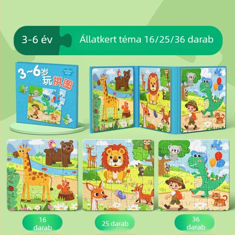 Állatkert témájú mágneses gyerekeknek készített síkpuzzle 4-6 éveseknek (Anyag: mágneses; Kategória: síkpuzzle; Téma: állatkert, általános állatok, közlekedés)