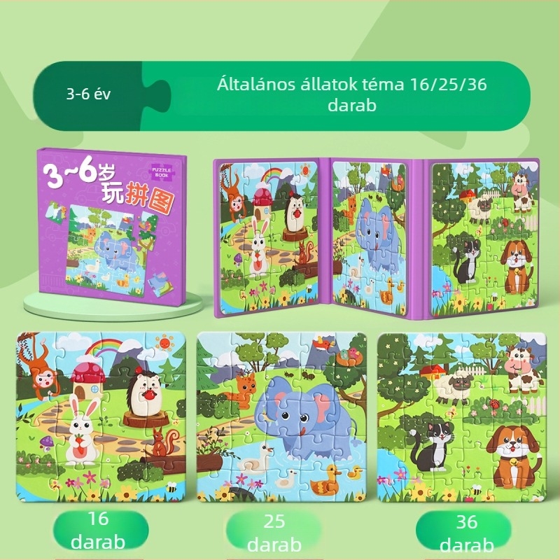 Állatkert témájú mágneses gyerekeknek készített síkpuzzle 4-6 éveseknek (Anyag: mágneses; Kategória: síkpuzzle; Téma: állatkert, általános állatok, közlekedés)