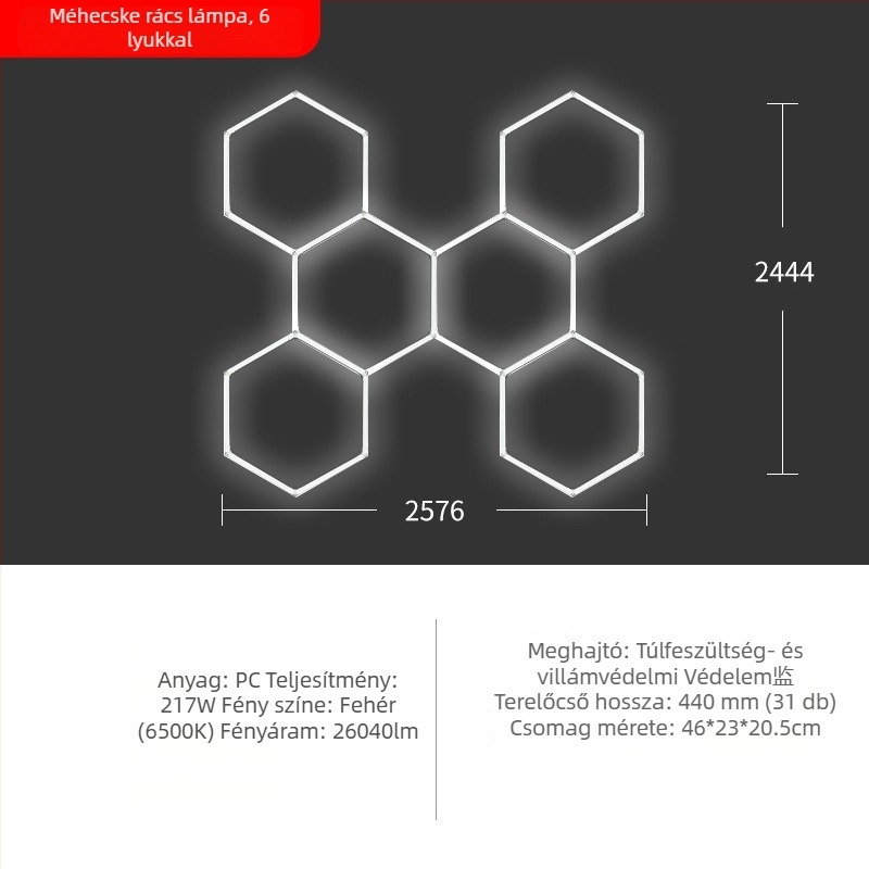 Autómosó LED lámpa méhsejt szerkezetű, 220V, 6W/20W, vízálló, 155 lm/W
