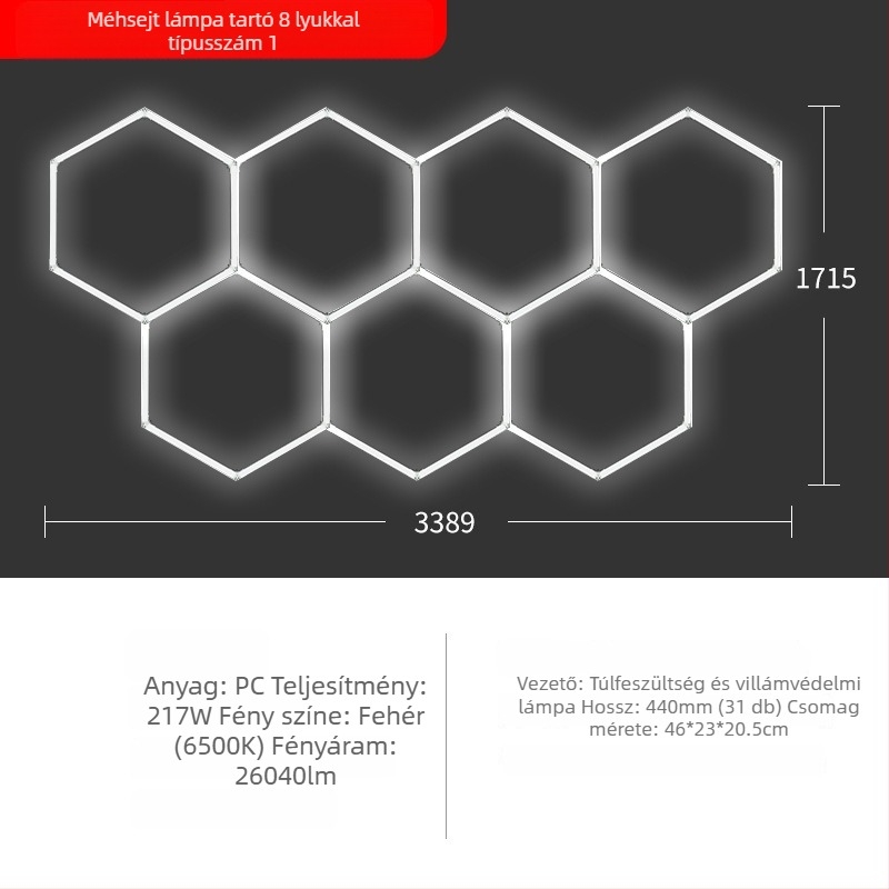 Autómosó LED lámpa méhsejt szerkezetű, 220V, 6W/20W, vízálló, 155 lm/W