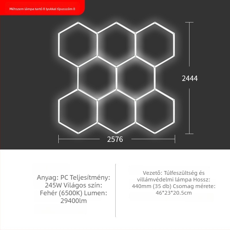 Autómosó LED lámpa méhsejt szerkezetű, 220V, 6W/20W, vízálló, 155 lm/W