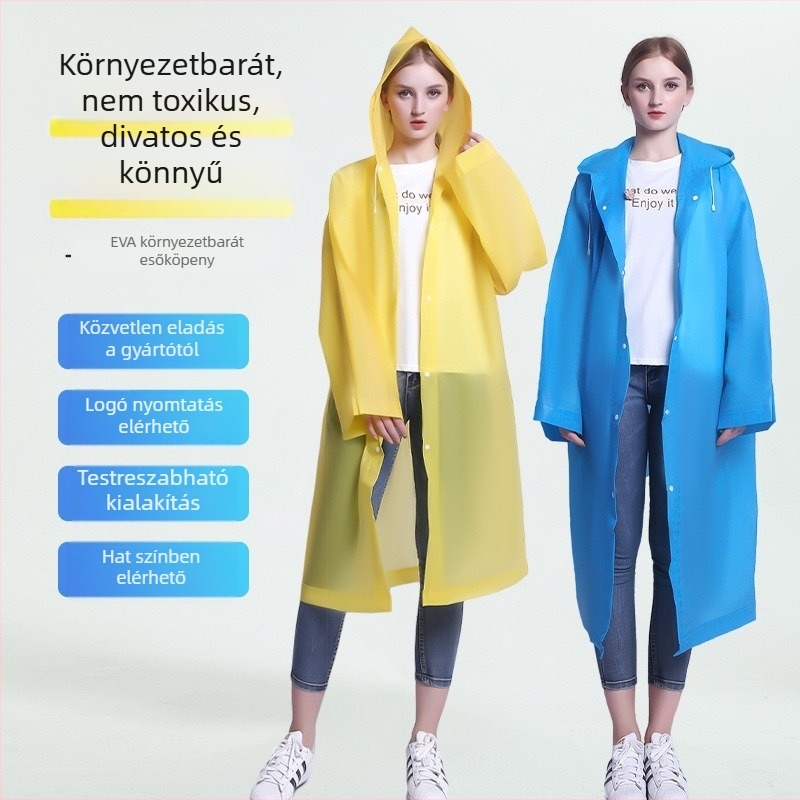 Egyrészes esőkabát poncsó, PEVA anyagból, vastított, felnőtteknek, ideális túrázáshoz és szabadban tartózkodáshoz