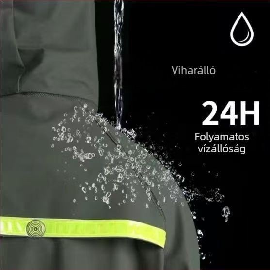 Kötött anyagú két részes esőkabát futároknak, teljes testvédelmet nyújt elektromos kerékpáros közlekedéshez, fényvisszaverő esőkabát és esőnadrág készlet