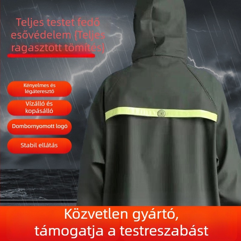 Kötött anyagú két részes esőkabát futároknak, teljes testvédelmet nyújt elektromos kerékpáros közlekedéshez, fényvisszaverő esőkabát és esőnadrág készlet