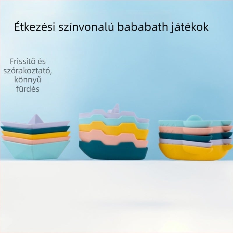 KTL márkájú háromrészes szilikon fürdőjáték-készlet gyerekeknek (3–6 évesek), hajók és cápa