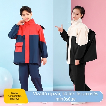 Gyerekeknek való ketté választott esőkabát és esőnadrág szett – 2 részes, gyerekeknek, PVC vízálló, anyagvastagság 0,016 cm, logó testreszabható