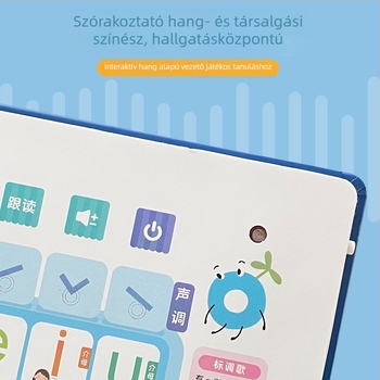 Beszélő óvodai tanulókönyv: interaktív elektromos olvasó, újratölthető akkumulátorral és zenei funkciókkal; műanyag külső; 4-6 éves gyerekeknek.