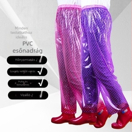 Uniszex esőnadrág pöttyös mintával, PVC vízálló réteg, kristályhatású anyag, logónyomtatás