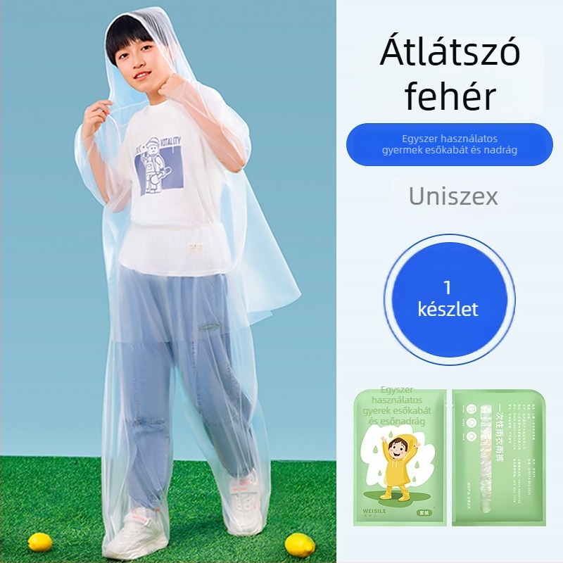 Egyszer használatos PVC esőponcsó felnőttek és gyerekek számára, könnyű, egy személyre szóló, zacskóba csomagolva