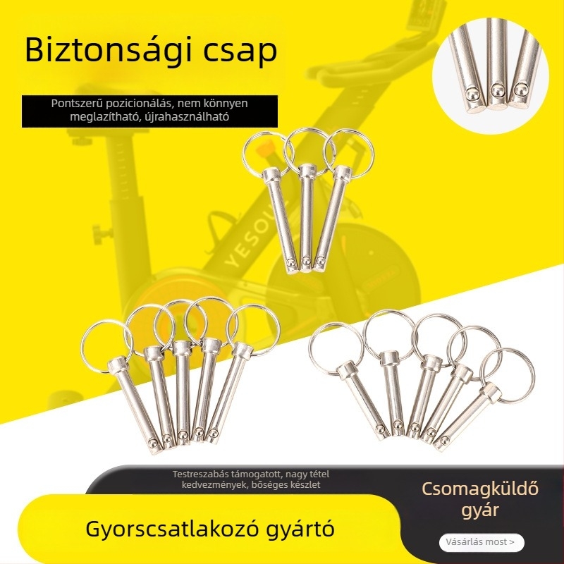 A3-szénacél gyorskioldó csap gyűrűvel, mechanikus pozicionálás, DIN 6885-B szabvány, különböző specifikációk