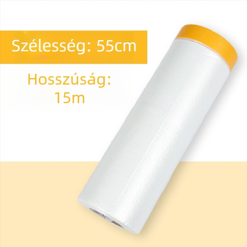 Festékvédő fólia papír alapú PE filmmel maszkoláshoz és porvédelmi célokra (Vastagság: 0.6–0.7 mm; Anyag: PE + japán papír; Ragasztó rendszer: papír alapú; Alkalmazás: autók, hajók, vonatok, kabinok, bútorok)