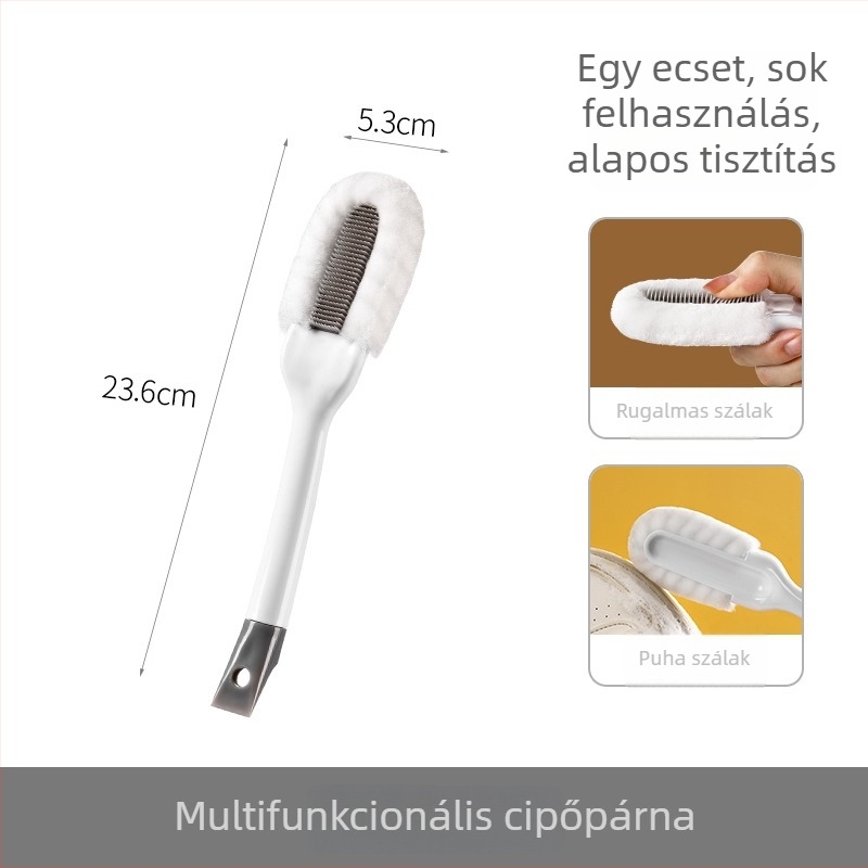 FaSoLa cipőtisztító kefe hosszú nyéllel és lágy sörtékkel a cipők biztonságos tisztításáért (Anyagok: PP, poliészter, PE; Tömeg: 550 g; Csomagolás: táska; Mennyiség: 1)