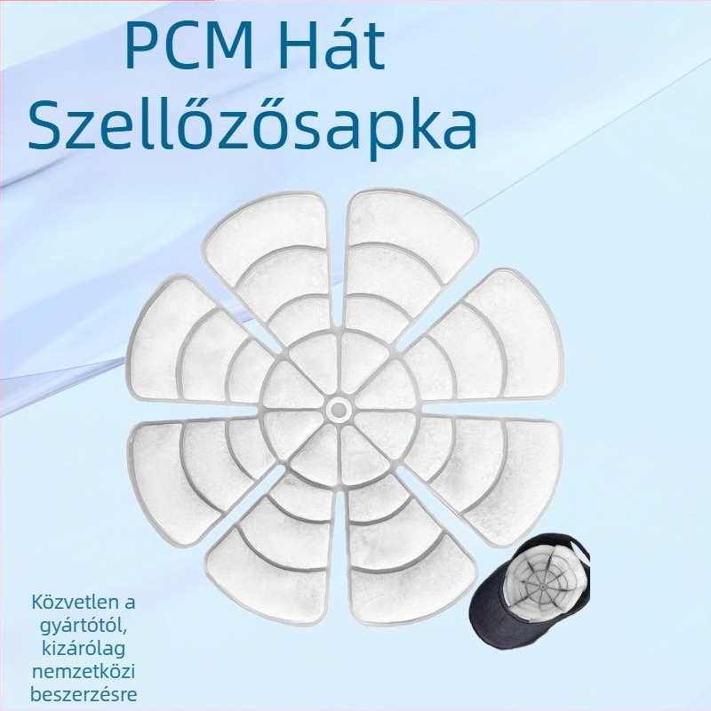 Sapka alakú, kör alakú fejhűtő párna PCM töltettel és TPU szövettel a hőguta megelőzésére