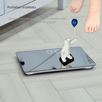 Tükörfelületű elektronikus mérleg, hordozható, 180 kg teherbírás, AA elem/USB töltés