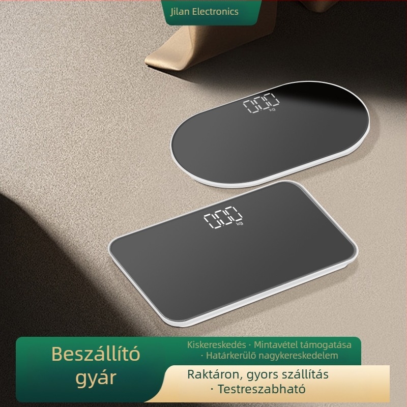 Tükörfelületű elektronikus mérleg, hordozható, 180 kg teherbírás, AA elem/USB töltés