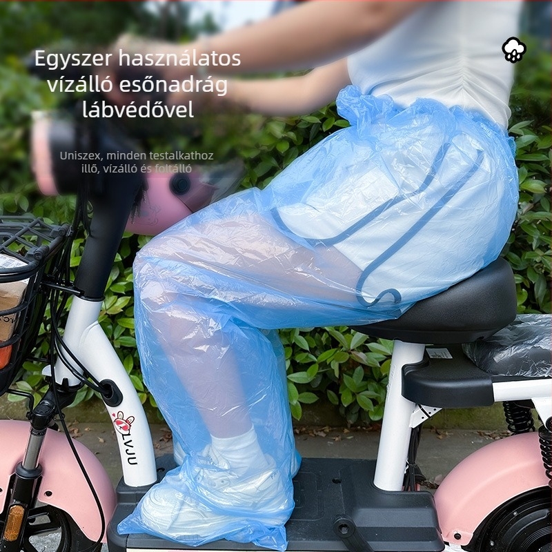 Egyszer használatos esőnadrág felnőtteknek, PVC anyag, vízálló, alkalmas kerékpáros poncsóra