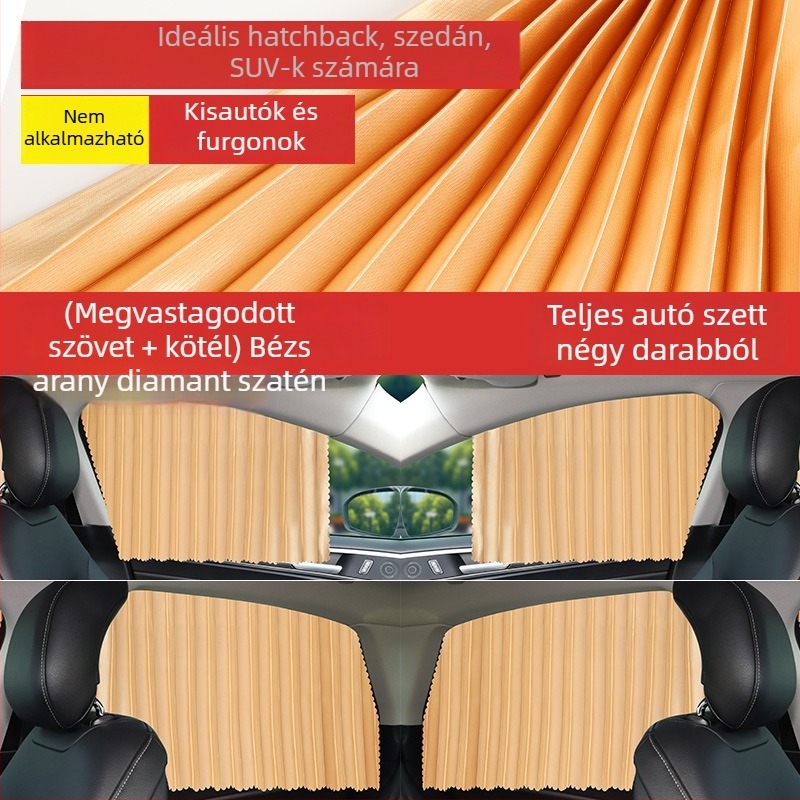 Autófüggönyök és napvédők — vastag, átlátszatlan anyag, függő rögzítés, univerzális autó- és terepjáró modellhez