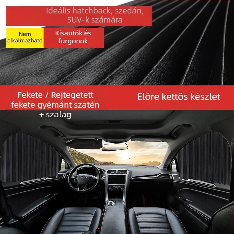 Autófüggönyök és napvédők — vastag, átlátszatlan anyag, függő rögzítés, univerzális autó- és terepjáró modellhez
