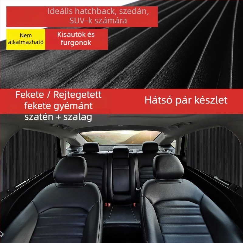 Autófüggönyök és napvédők — vastag, átlátszatlan anyag, függő rögzítés, univerzális autó- és terepjáró modellhez