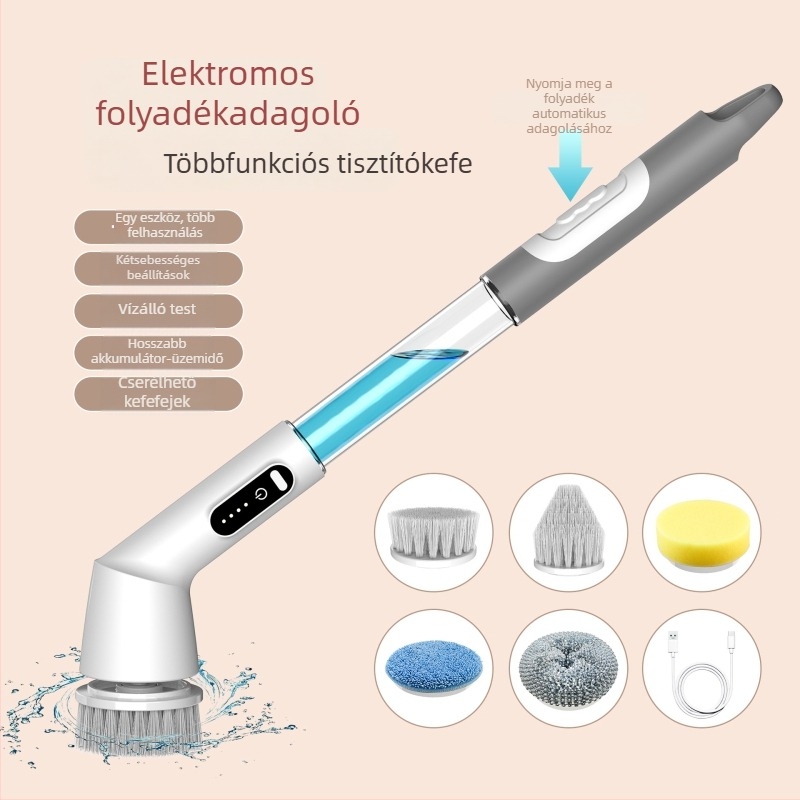 Műanyag elektromos tisztító kefe – multifunkcionális, hordozható, vezeték nélküli, folyadéktartályos, vízálló, konyha- és fürdőszoba tisztítására
