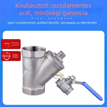 Rozsdamentes acélból készült Y-típusú szűrő-ventil, szétszerelés nélkül, belső és külső menettel, nem korrózív gázokhoz