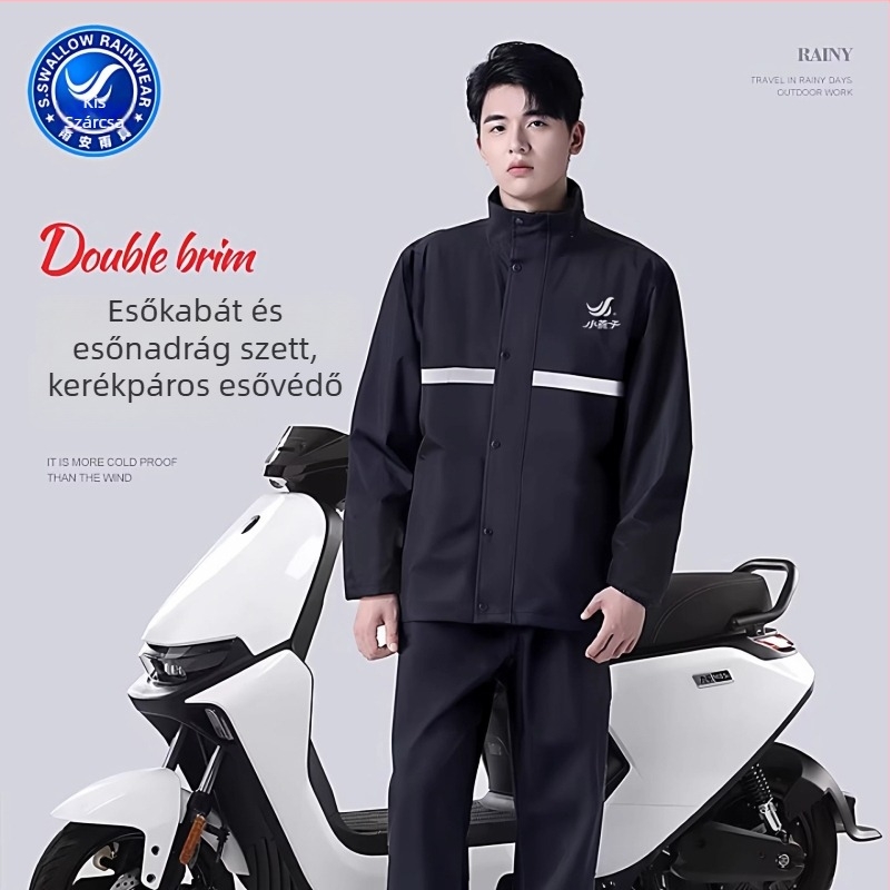Little Swallow férfiaknak szóló két részes motoros esőruha, teljes testvédelmet nyújt, PVC bevonattal Chunya Spun anyag