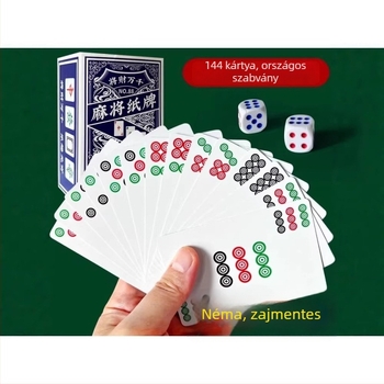 Mahjong és póker kártya készlet, vastított kártyák, 144 kártya, hordozható utazó készlet, 108 Mahjong lap, hajlítás elleni kialakítás