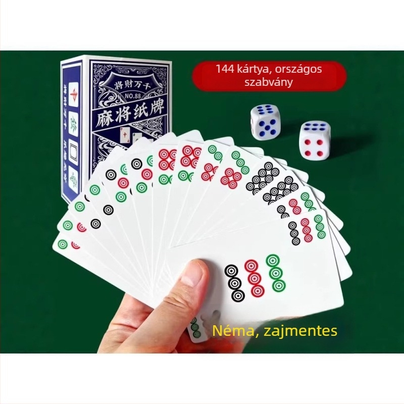 Mahjong és póker kártya készlet, vastított kártyák, 144 kártya, hordozható utazó készlet, 108 Mahjong lap, hajlítás elleni kialakítás