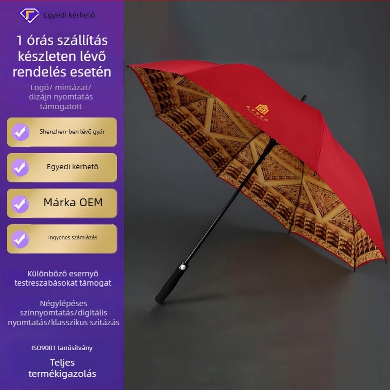 Hosszú fogantyújú kettős rétegű esernyő személyre szabható logóval, vászon 190T Impact, 8 rostból álló merevítő, automata nyitás, EVA fogantyú