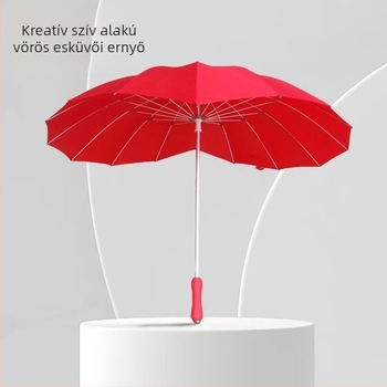 Szív alakú esernyő, alumíniumötvözetes tengely, 16 rostos merevítő, EVA fogantyú, manuális nyitás-zárás, egyedi logó