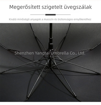 Hosszú fogantyújú esernyő, 8 rostos keret, automatikus nyitás, 190T poliészter borítás, műanyag fogantyú
