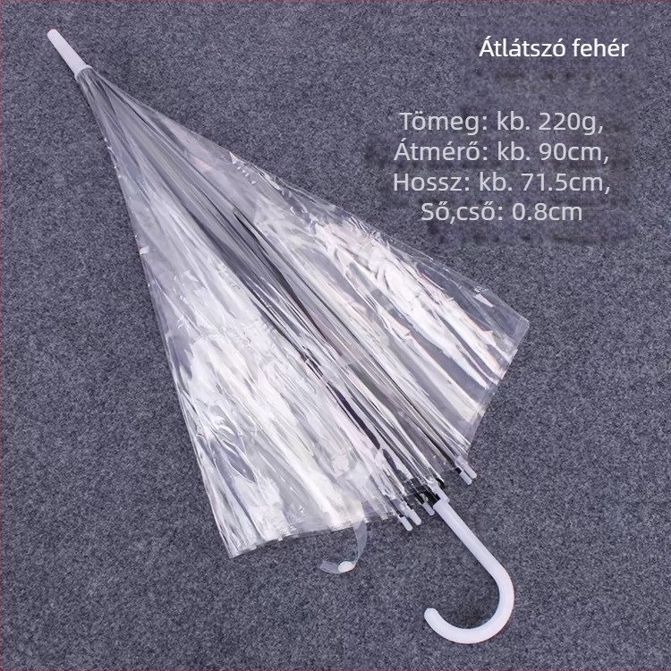 Hosszú fogantyújú esernyő vas bordákkal és tengellyel, műanyag kupolával, manuális nyitás, félautomata zárás, logó nyomtatásának lehetősége