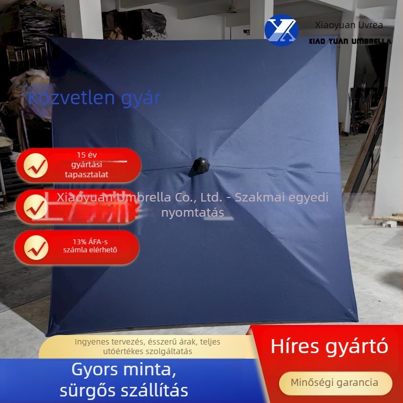 Összecsukható kerítés‑esernyő négy küllős vázzal, acél tengellyel, alumínium fogantyúval és poliészter vászonnal