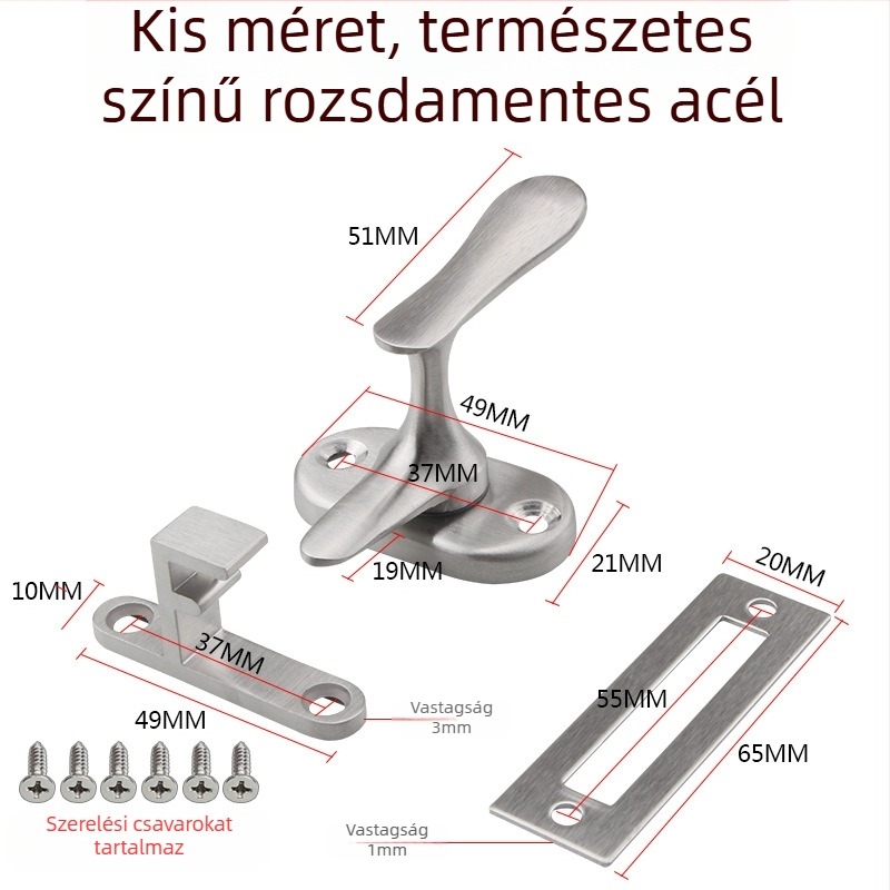 Rozsdamentes acél ajtózár, felületre szerelt, modern minimál stílus