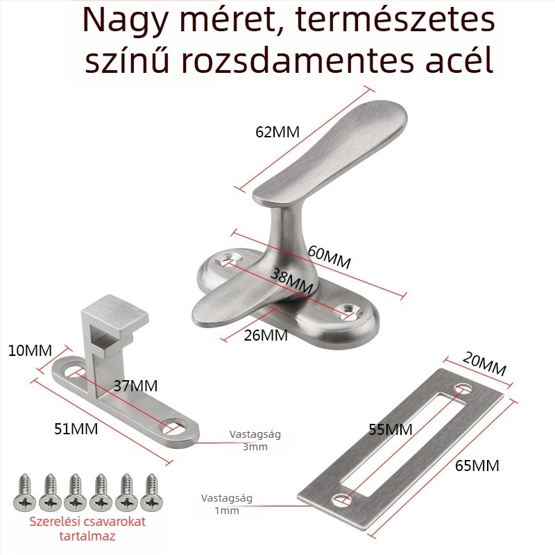 Rozsdamentes acél ajtózár, felületre szerelt, modern minimál stílus
