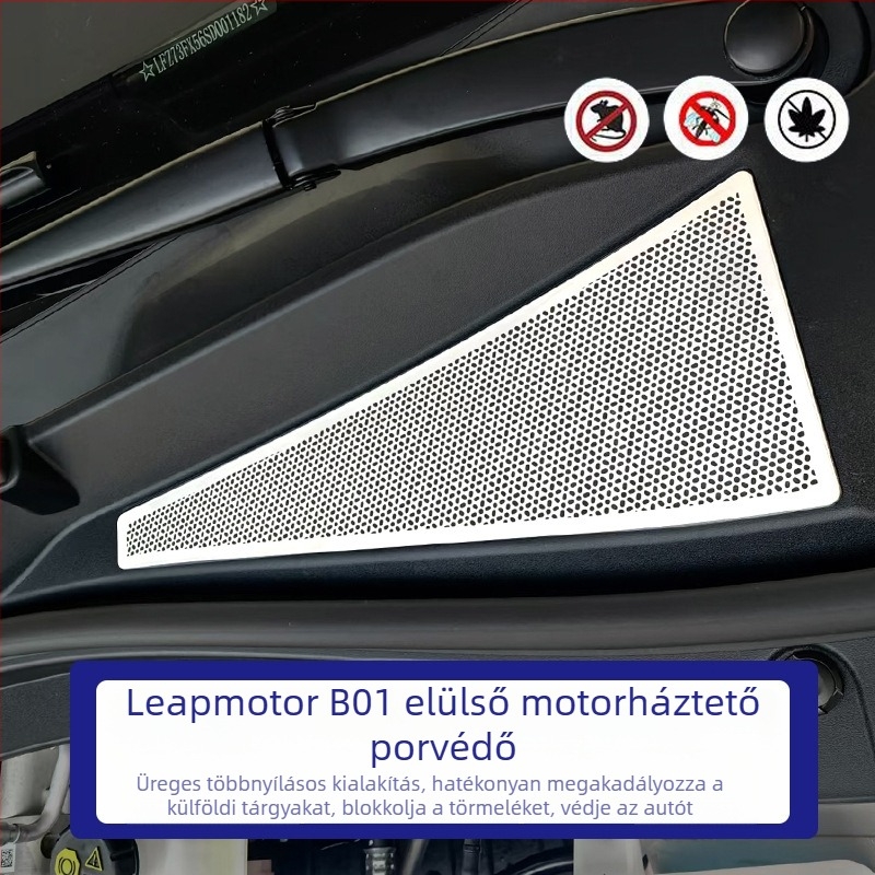 Zero Running B01 rozsdamentes acél előtti motorháztető védőburkolat porvédő hálóval és rovarbiztos levegőbeömlővel, modell Zero Running B01, logónyomtatással testreszabható