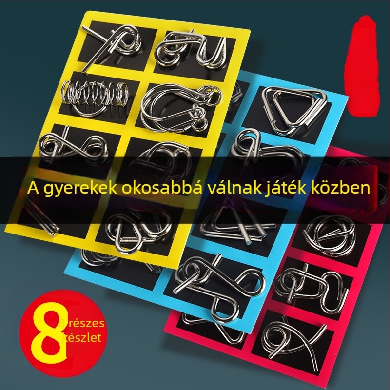 8 részes vasgyűrűs logikai puzzle a kognitív képességek fejlesztéséhez