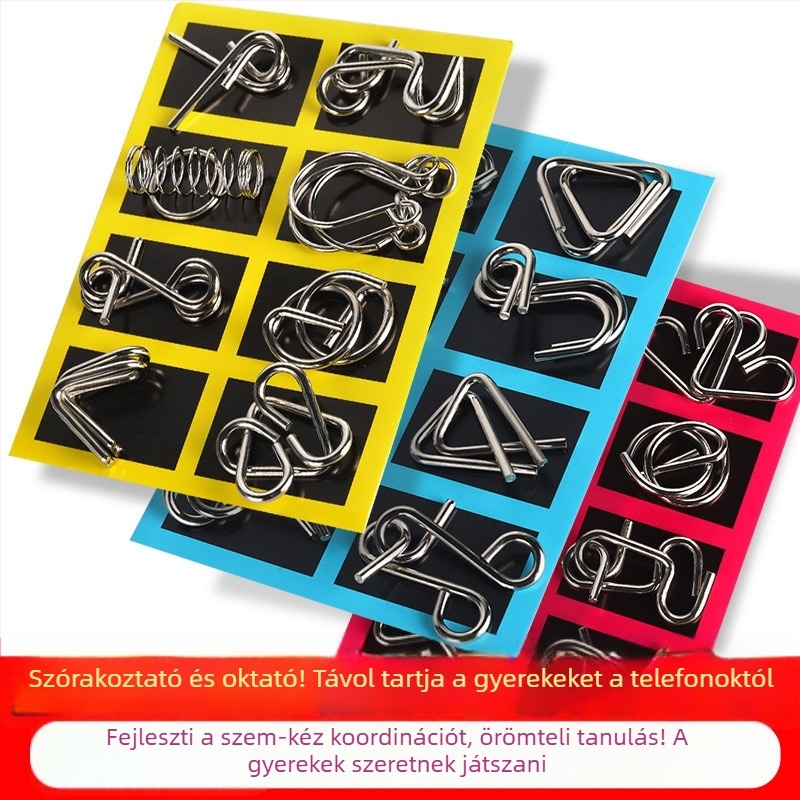 8 részes vasgyűrűs logikai puzzle a kognitív képességek fejlesztéséhez