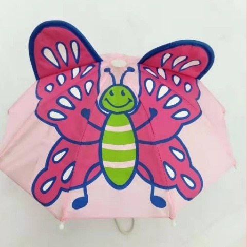3D-s gyerekeknek szóló állatfül alakú esernyő, nylon 190T borítás, 6 borda rostból, acél nyél, műanyag fogantyú, kézi nyitás