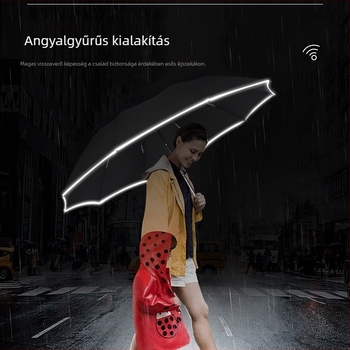 Összecsukható esernyő beépített hűtőventillátorral, 8 bordájú váz, automatikus nyitás, 210T anyagú szövet, ötvözet nyél