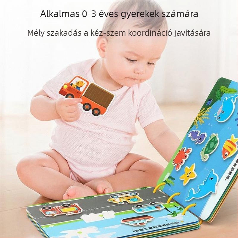 Csendes kézzel téphető babakönyv-játék, 0–12 hónapos korosztály számára, Velcro-vel és harapható részekkel