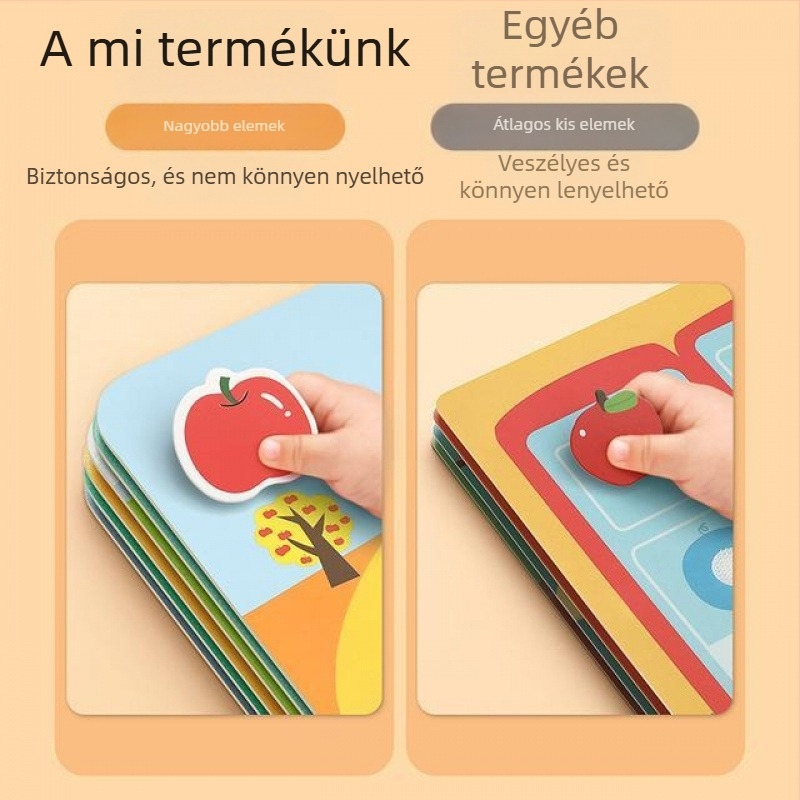 Csendes kézzel téphető babakönyv-játék, 0–12 hónapos korosztály számára, Velcro-vel és harapható részekkel