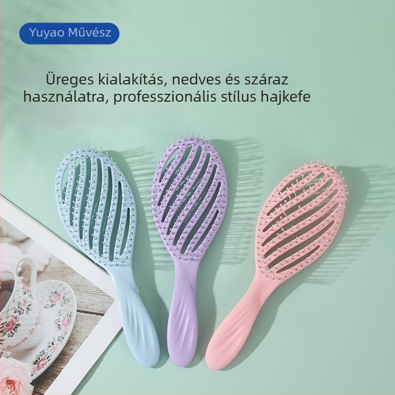 Hajkefe kettős használatú nedves/száraz funkcióval, ívelt kialakítás, üreges belső, masszázs funkció, PP műanyag
